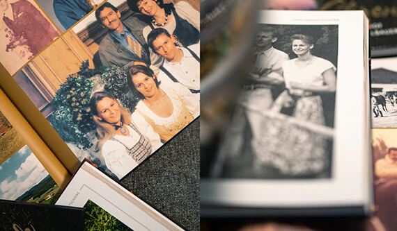 Alte Familienfotos und historische Bilder mit Text "Die Chronik - Hotel Bayerwaldhof"